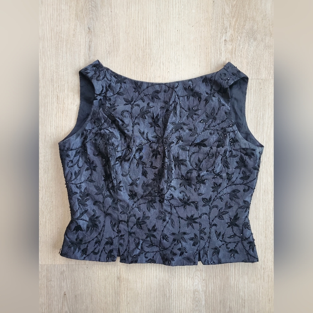 JS Collections Black Floral Embroidered Blouse